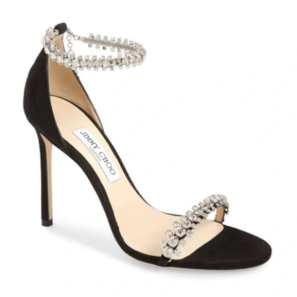Jimmy Choo Black Suede Shiloh Crystal Embellished Heels – Size 7